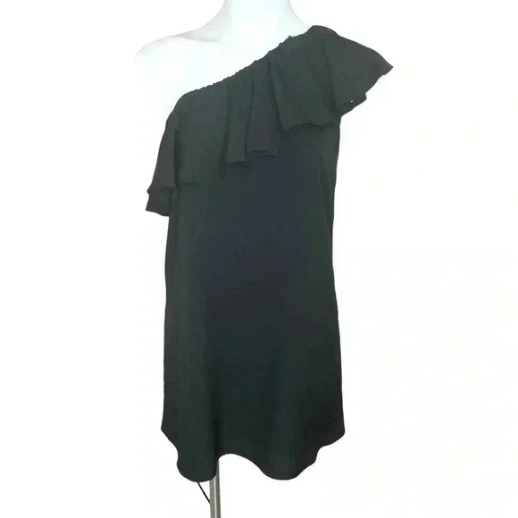 French Connection black One-Shoulder Ruffle mini flounce Dress size XS - Picture 1 of 5